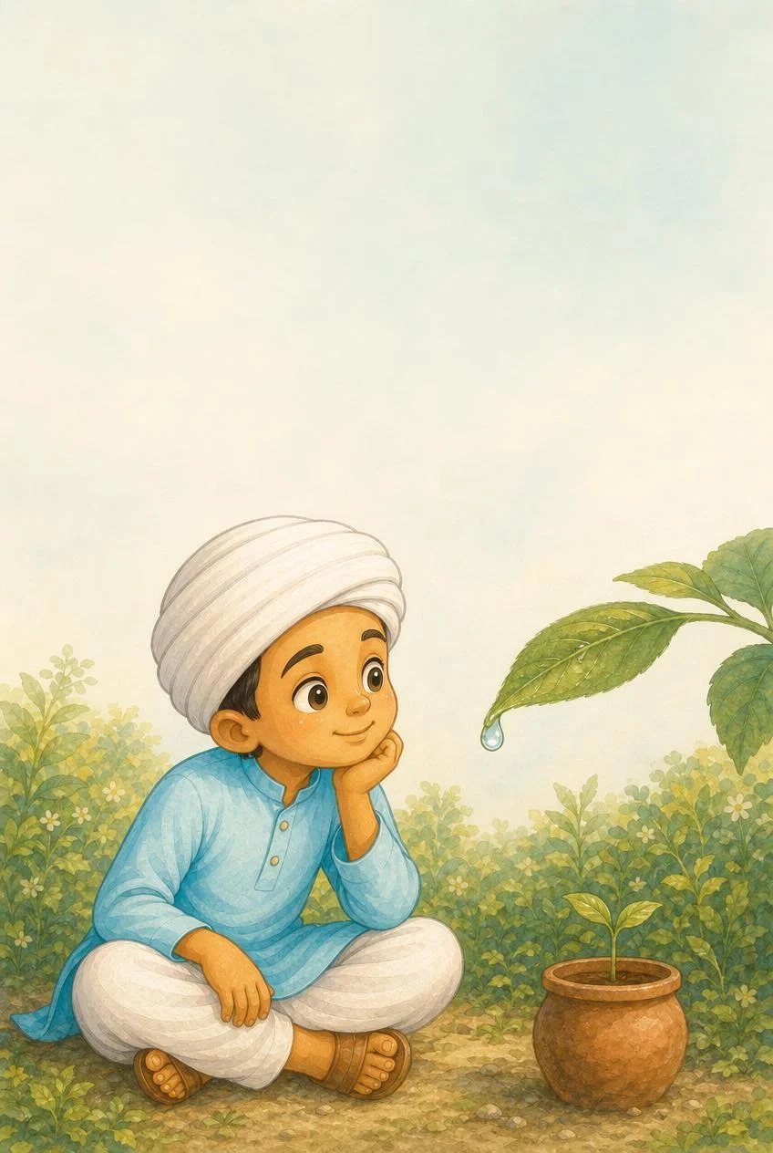 Little Kabir watering plants — illustrating patience